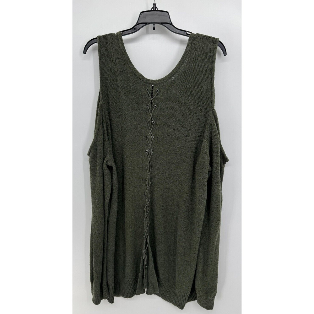 Torrid Womens Lace-Up Sweater Cold Shoulder Long Sleeve Size 4 Green NWOT